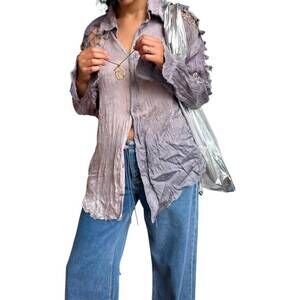 NEW LUNA DEL PINAL orange peel crochet evening shirt in civil twilight